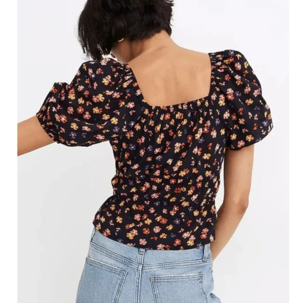 Madewell Smocked Waist Aloha Floral Puff Sleeve Crop Top Size XS - Picture 2 of 6